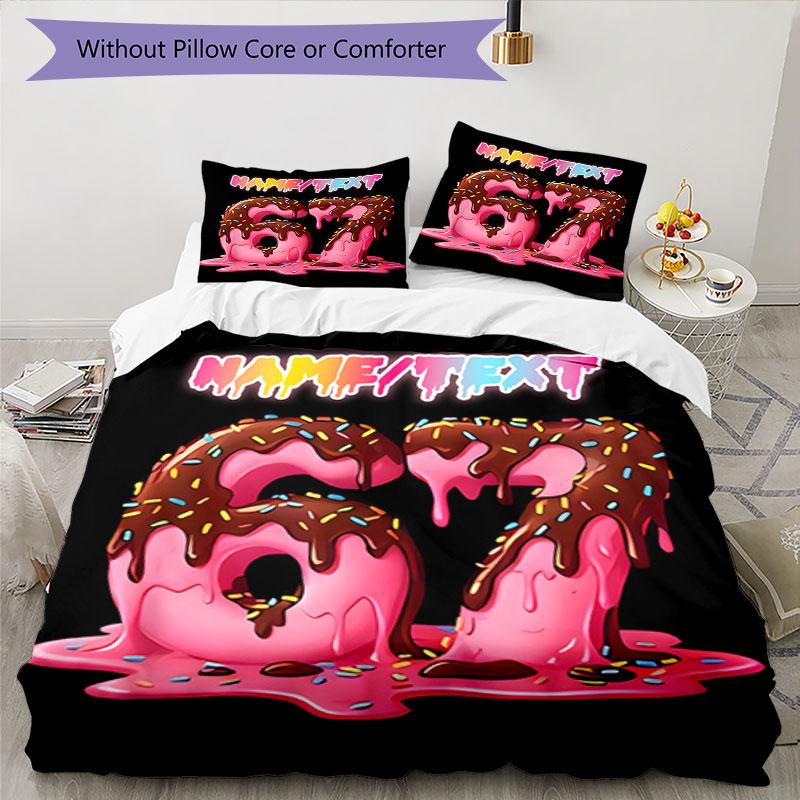 3PC Custom Name Dessert Number Celebration Bedding Set Printed Bedding Set Duvet Cover Closure Includes 1 Duvet Cover & 138 Pillowcases for Bedroom