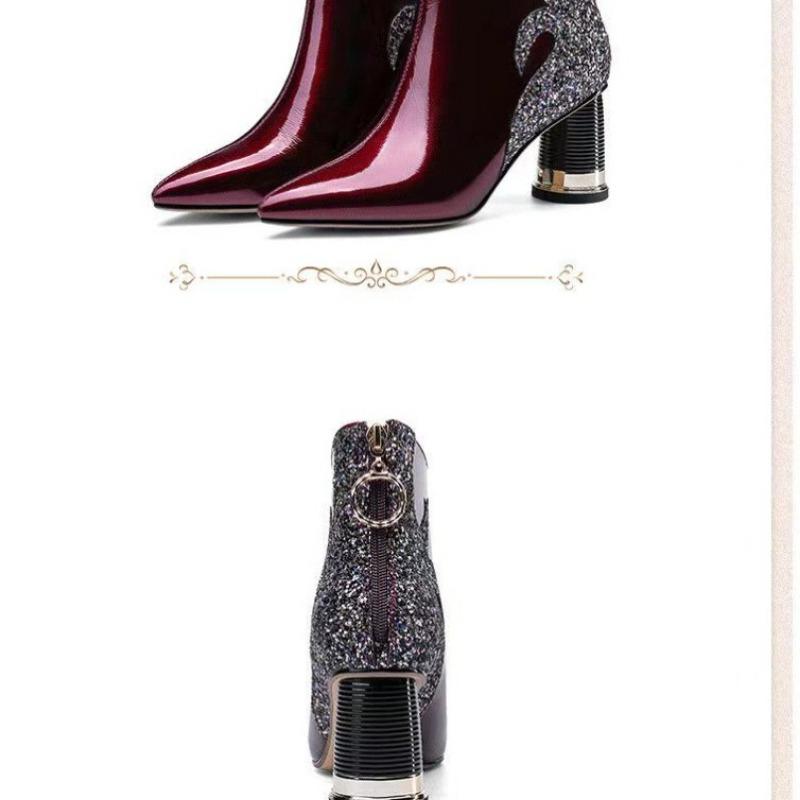 Женская обувь 2024 года, горячая распродажа, женские сапоги с молнией сзади, модные, с пайетками, для офиса и карьеры, сексуальные, с острым носком, ботильоны больших размеров
