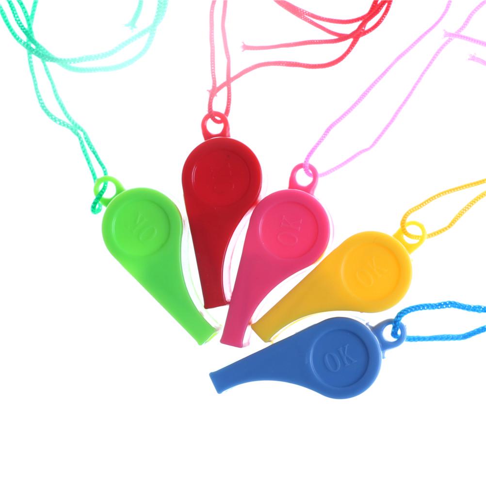 5Pcs/Lot Plastic Whistle Wanyard Children Kids Party Bag Filler Outdoor Toys