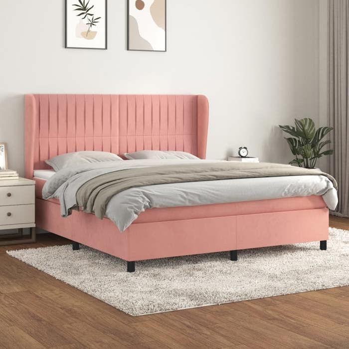 Lit avec matelas - Maison Exclusive - 180x200 cm - Velours rose - Tête de lit réglable