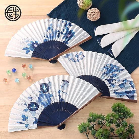 [Osaka Choseido] Folding Fan for Women, Stylish, Business Use, Includes Fan Case and Handkerchief Se