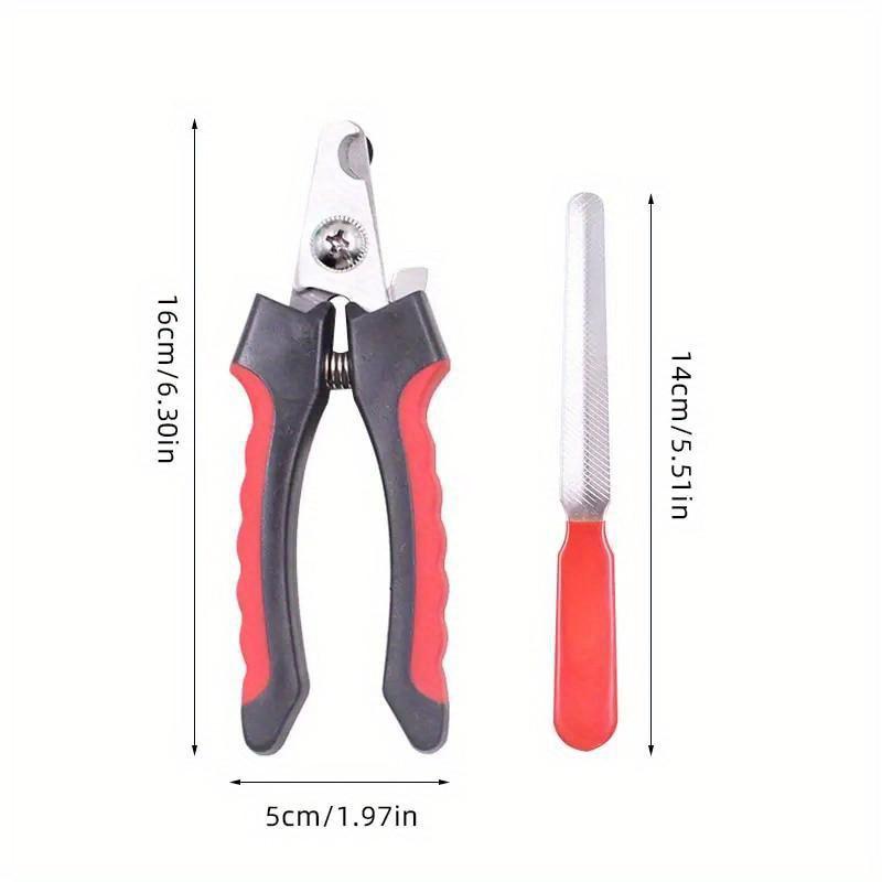 Professional Pet Nail Clipper Set for Dogs & Cats - Ergonomic, Labor-Saving Design with Safety Rounded Tip, Includes Red-Handled Clippers and Metal