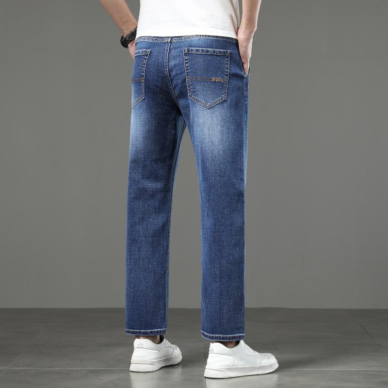 Джинсы мужские больших размеров прямого кроя стрейч в деловом стиле, свободные повседневные брюки, укороченные брюки облегающего кроя