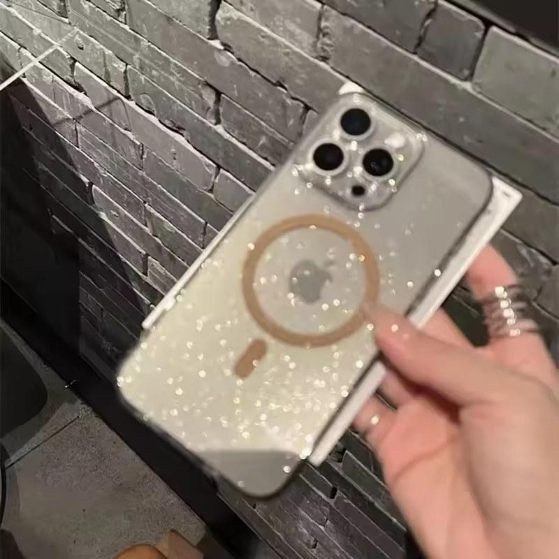 Роскошный блестящий прозрачный чехол Magsafe для iPhone 16 13 14 15 Pro Max Plus, магнитный прозрачный бампер, мягкий силиконовый чехол