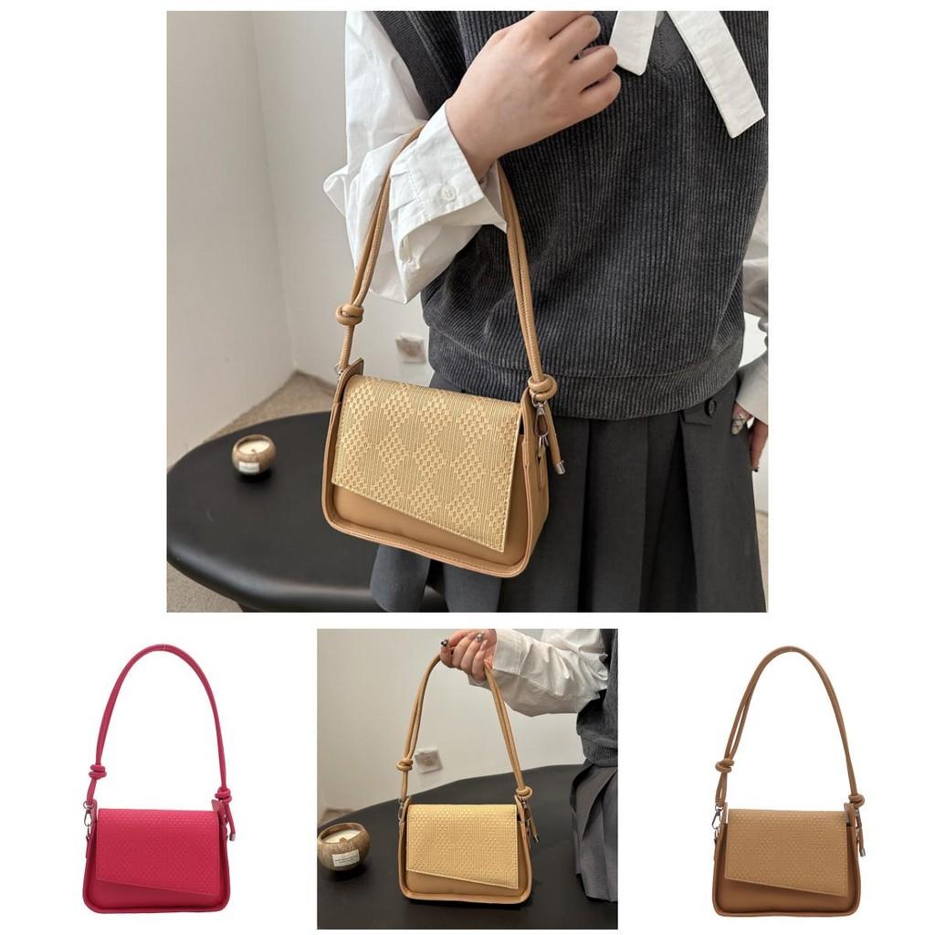 Stylish Woven Texture Handbag For Women In Black Beige Khaki And Pink Shades