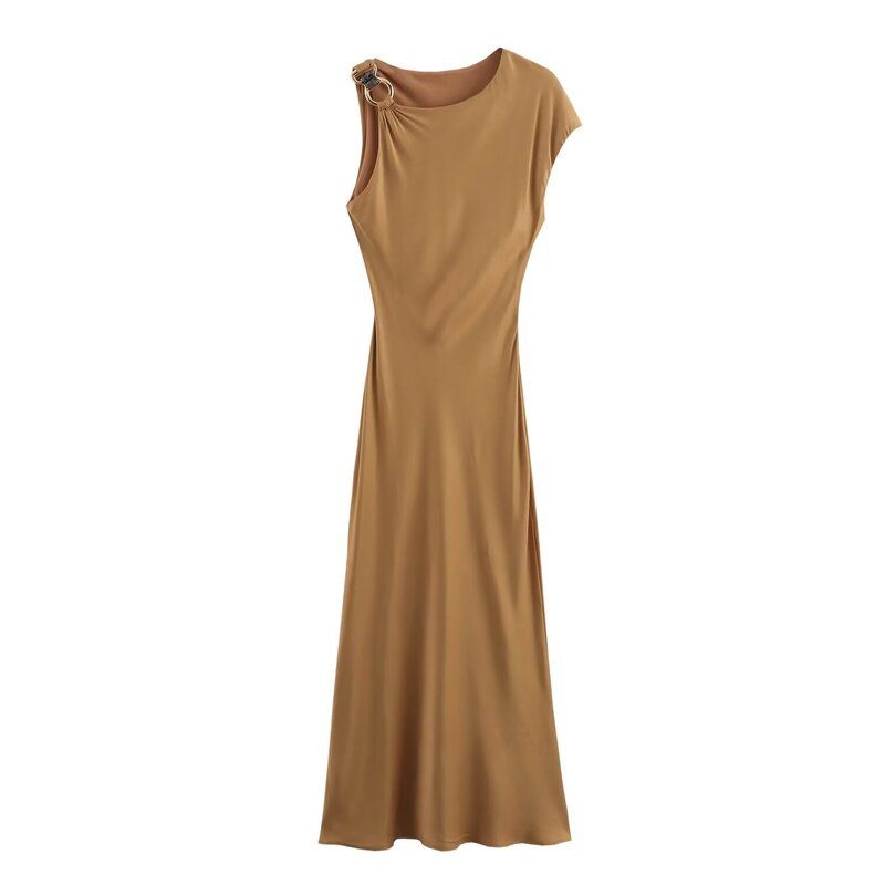 Fashion Style 2024 Autumn New Women's Clothing Stylish Elegant Silk Satin Texture Midi Skirt Dress 9878158