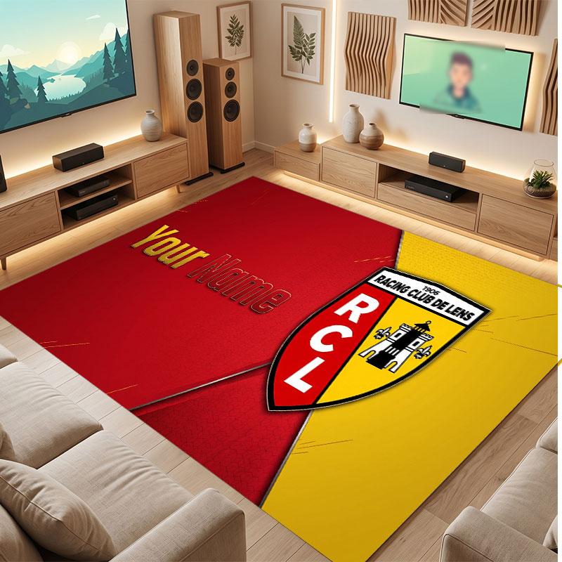 racing club de lens Custom Crystal Velvet Rug, Personalized Name Text Print, Football Logo Soft Non‑Slip Floor Mat Home Decor Gift