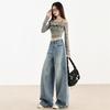 Blue wide-leg jeans women's new autumn and winter new high-waisted American retro loose straight mopping pants