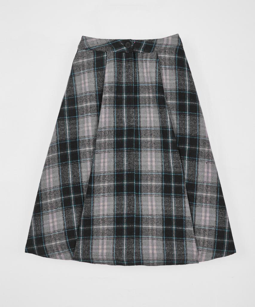 Belloel Check Pleated Midi Long Skirt Black