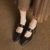 Women Nature Suede High Thick Heels New 2025 Spring Black Apricot Square Toe Pumps Elegant Lady Metal Decoration Shoes