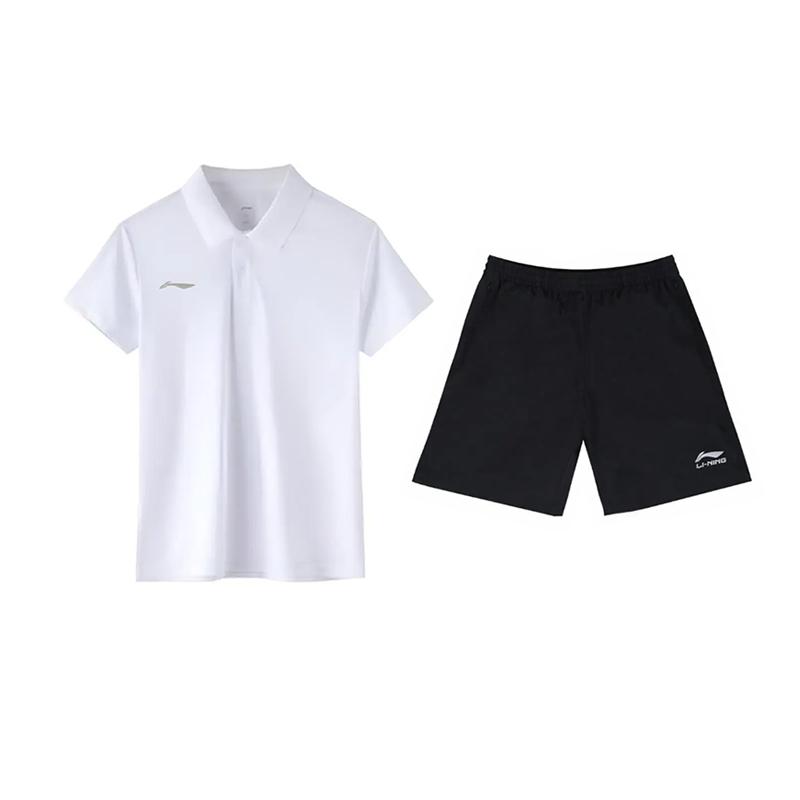 Li-Ning Однотонная Простая Быстросохнущая Удобная Дышащая Влагоотводящая Универсальная Футболка-поло с коротким рукавом Повседневный Спортивный костюм APLV029-12+YKSV147-2