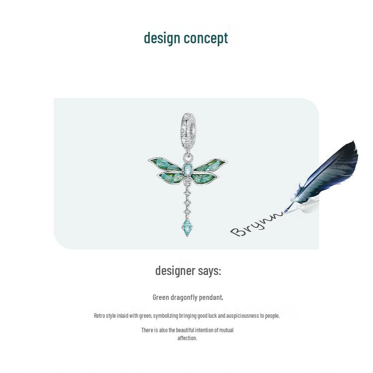 Avle Изысканный кулон в виде стрекозы: Серебро 925 пробы, Платиновое покрытие, DIY бижутерия из бусин.