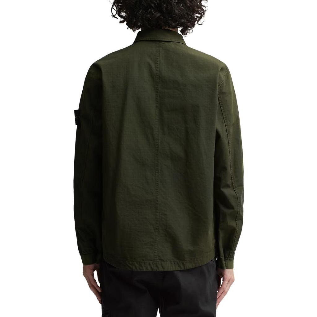 STONE ISLAND Solid Color Zip Collar Long Sleeve Jacket Men Jacket Olive-Green 791511112-V0058
