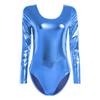 Womens Long Sleeve Shiny Metallic Gymnastics Dance Leotard Stage Performance Jumpsuit