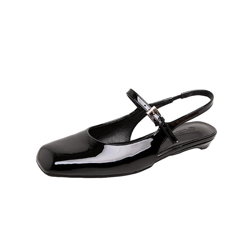 Sheepskin Version~ French Bag Head Mary Jane Sandals Women's Commuting Versatile One-word Buckle with Empty Flat-soled Temperament Single Shoes