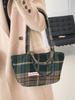 Осень/Зима Сумка-тоут большой вместимости в клетку - Универсальная сумка в корейском/японском стиле для женщин-студенток