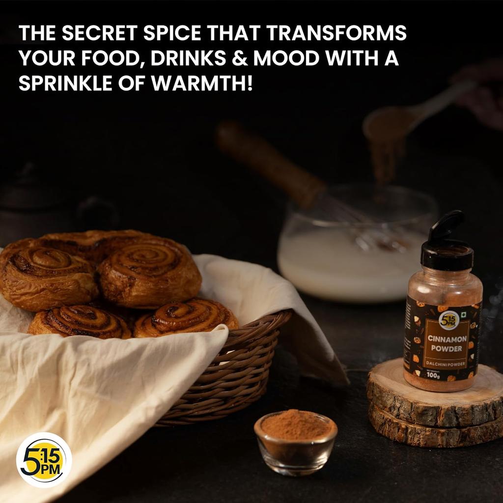 5:15PM Cinnamon Powder Dalchini Organic 100g Pack of 2 | Pure Natural Spice for Baking Cooking Smoothies