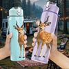 1PC Forest Deer Animal 750ml Color Plastic Sports Water Bottle Leakproof Flip Straw Lid Suitable for Sports Office Home Use