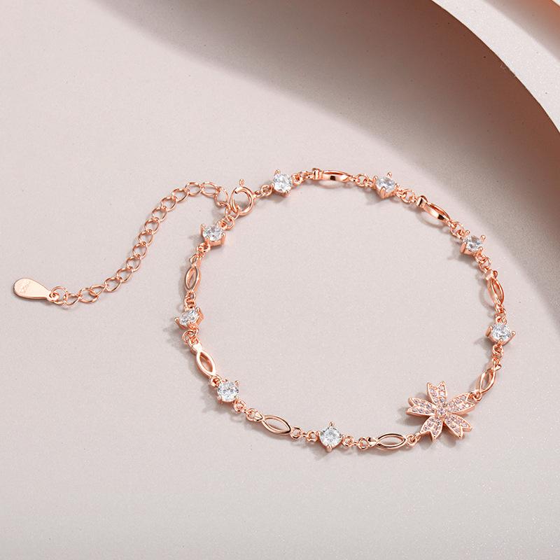 Korean Designer's Niche High-end Accessory, A Cherry Blossom S925 Sterling Silver Bracelet