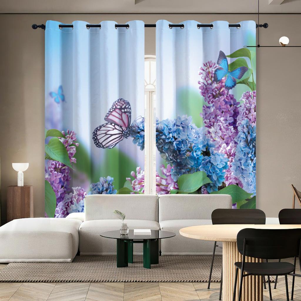 2 шт. штор с принтом в виде бабочек и цветов для декора в стиле лофт, спальни, гостиной
