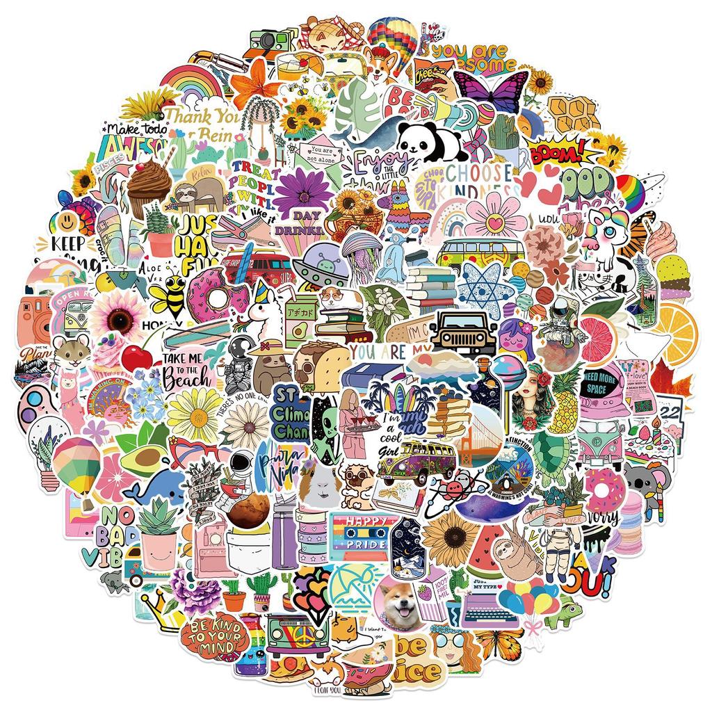 200 Популярных наклеек в стиле граффити в свежем стиле, чемодан, гитара, без клея, водонепроницаемые наклейки