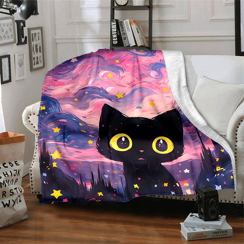 1pc Cat Fantasy Lightweight Flannel Blanket, Comfortable and Warm Blanket, for Office and Camping Sofa Bed, Livingroom033