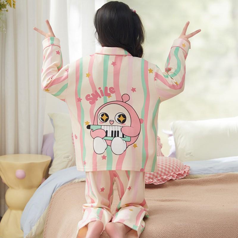 100% Cotton Girls Pajama Set Long Sleeve Thin Sleepwear Kids 8-14 Years