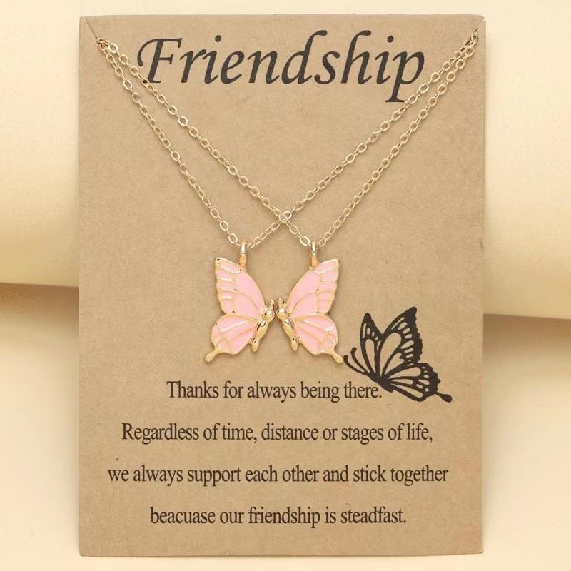 Colorful Butterfly Friendship Necklace Set for Women - Elegant Two-Piece Design
