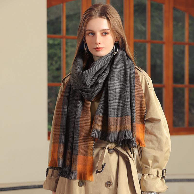 Scarf Border Contrasting Plaid Print Shawl Women's Scarf