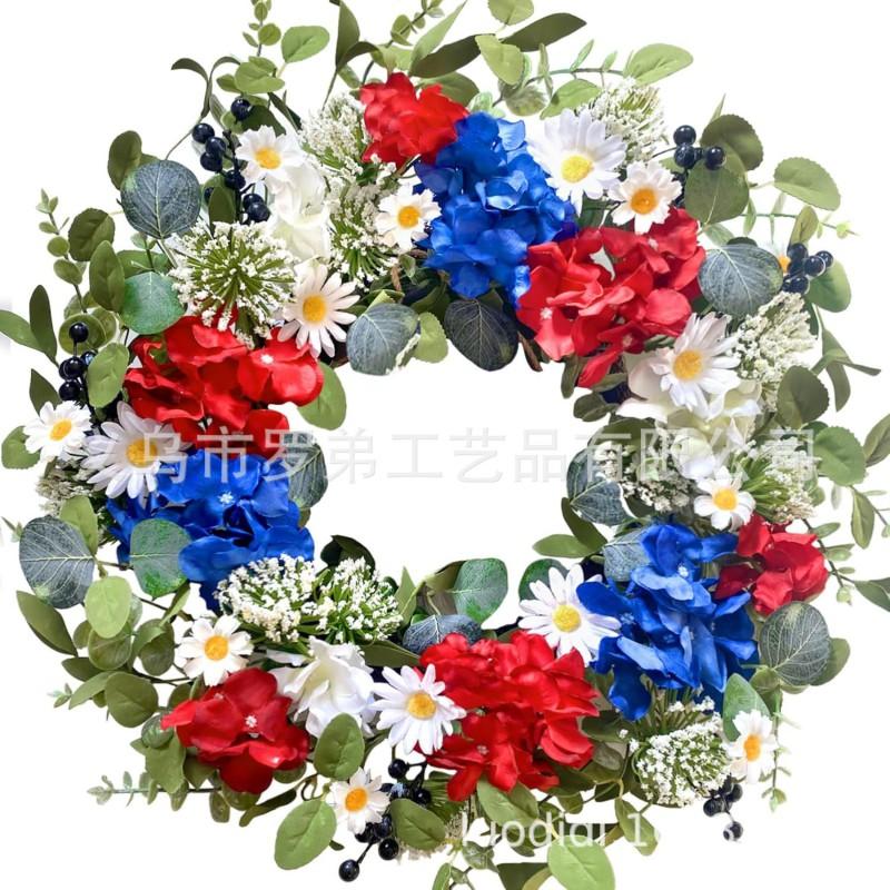 American Independence Day Wreath Door Hanging Decor With Fake Daisy Hydrangea US Flag Plastic 45/55/65cm