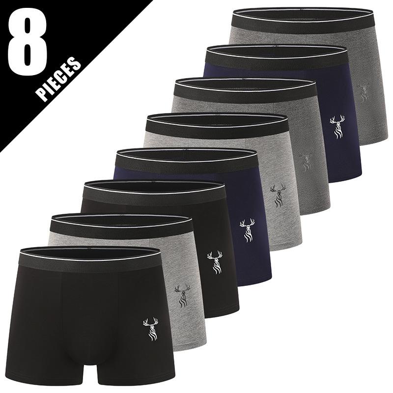 8 Pack Men's Boxer Briefs Soft Printed Trunks Elastic Waist Cotton Blend Underwear