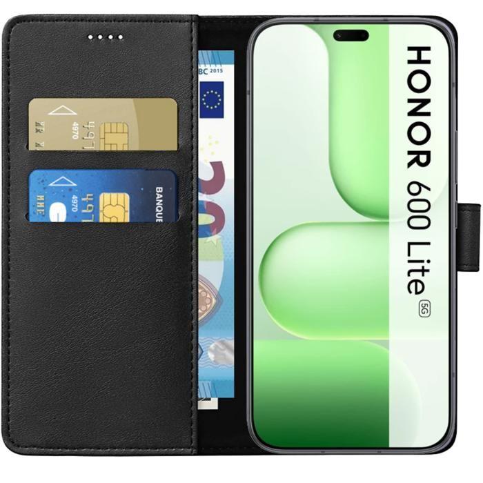 Coque pour Honor 600 Lite 5G - Portefeuille Noir Rabat Clapet Aimanté Rangement Cartes Phonillico®