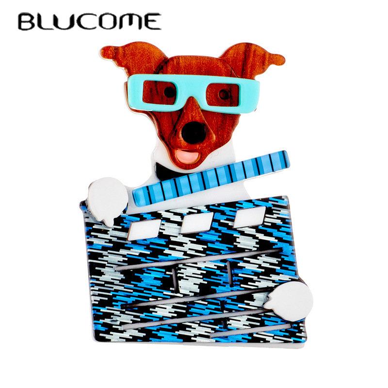 Blucome Lovely Cartoon Acrylic Dog Brooch for Women Men Bag Suit Pins New Year Gift