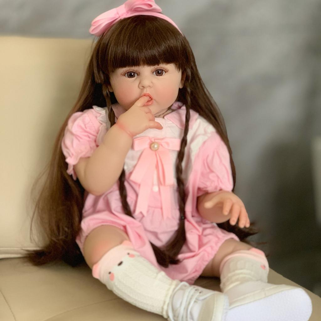 60 CM Silicone Reborn Toddler Doll Toy Lifelike Vinyl Princess Baby With Cloth Body Bebe Girl Birthday Gift