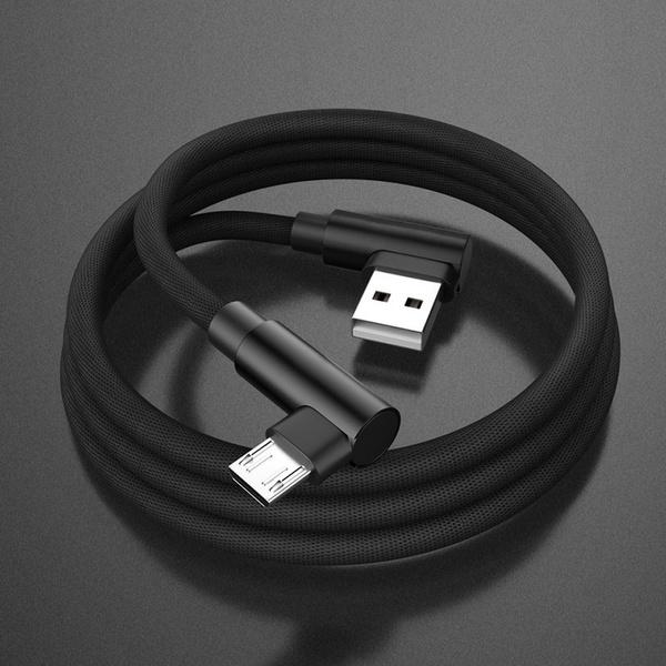 Extra Long L Type Curved Braided USB Cable for IPhone Samsung L Huawei L Fast Charging Cable Micro C Type USB Cable