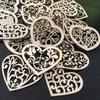 50/100pcs Wood Crafts Hollow Carved Flowers Love Wood Chip Hole Ornaments DIY Jewelry Accessories Home Decoration Pendants