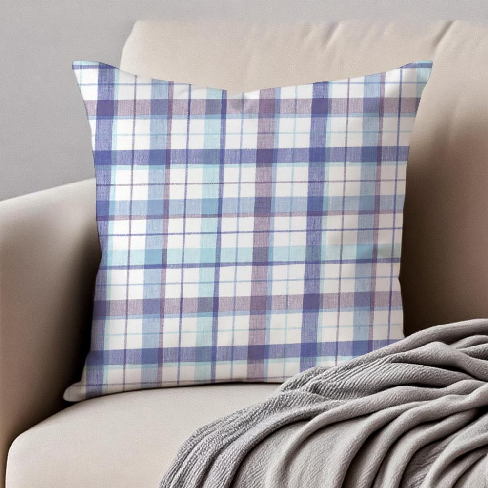 CCheckered pattern Cushion Cover Pillowcase Antidustmite Invisible Zipper Short Plush Sofa Cushion