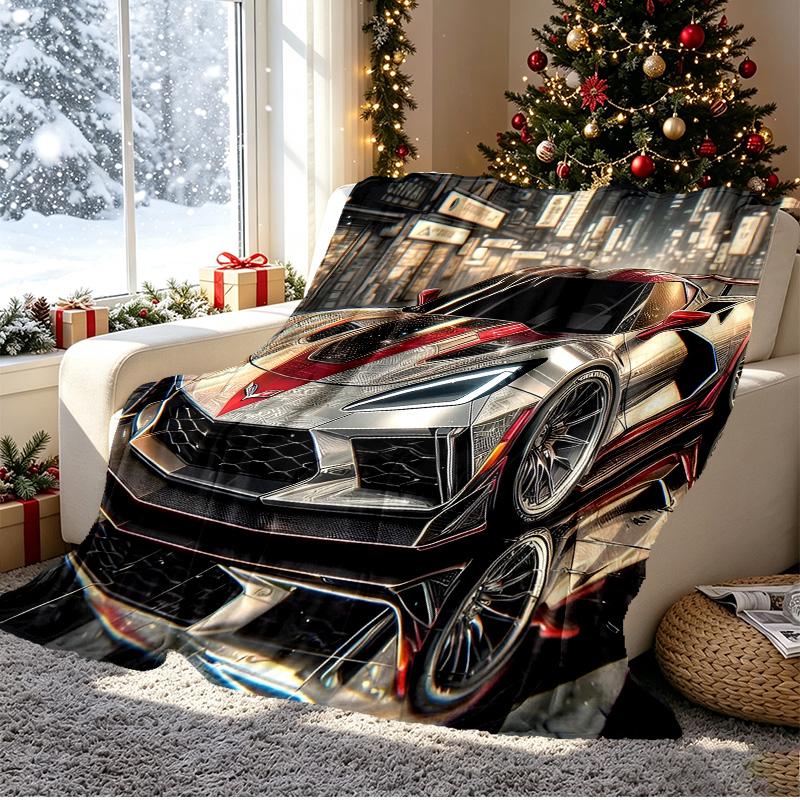 Chevrolet Corvette Pattern Blanket for Home Decoration, Bed, Sofa, Car Travel, Camping, Suitable for All Seasons, Birthday Christmas Gift
