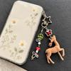 Floral Deer Key Chain Miniature Animal Bag Charm Fawn Backpack Decor Flocked Pendant  Wallet
