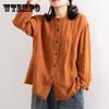 Хлопково-льняная рубашка, женская свободная рубашка с круглым вырезом, пальто, повседневный топ с закрытыми рукавами, женская литературная ретро весна и осень