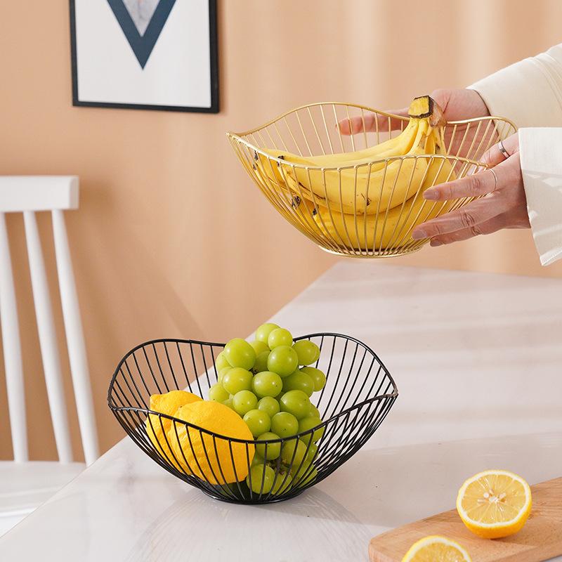 Nordic Ins Iron Art Fruit Basket Lotus Leaf Fruit Plate Storage Basket Household Candy Snack Fruit Tray Living Room Decorations