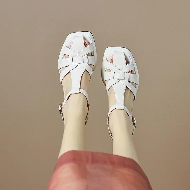 Новые толстые каблуки Romen сандалии женские туфли на высоком каблуке из кожи ретро плетение полая платформа женские туфли в британском стиле