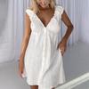 Повседневная ночная сорочка с V-образным вырезом, пижама-майка, пижама-халтер, мини-платье, белая свободная пижама