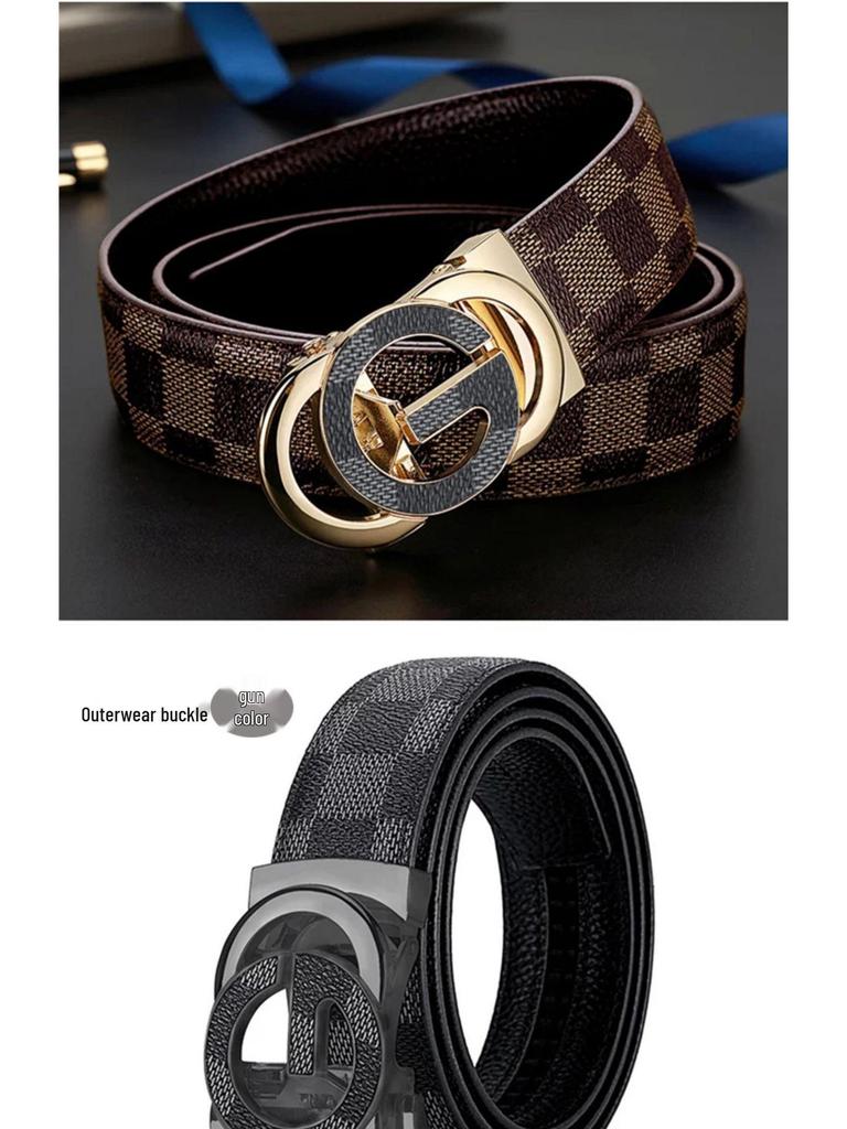 Men's Genuine Leather Belt with G Letter Automatic Buckle - Trendy Business Style for Young Men