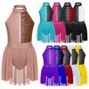 Kids Sleeveless Gymnastics Dance Dress Girls Patchwork Style Irregular Hem Leotard Dancewear Costume