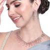 Sparkling Rose Gold Necklace Set with CZ and Mint Pink Stones for Women