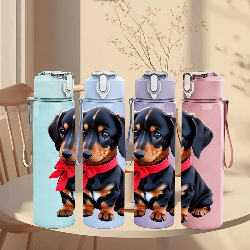 1PC Red Collar Dachshund Dog Print 750ml Color Plastic Sports Water Bottle Leakproof Flip Straw Lid Suitable for Sports Office Home Use