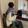 Women's Rainbow Plaid Fringed Mohair Scarf Shawl Korean Style Autumn Winter Thickened Student Versatile Warm Neck Warmer