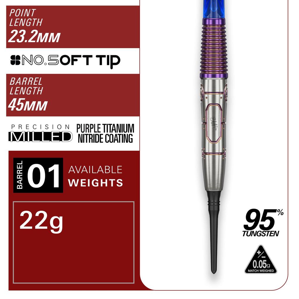 Target Japan Rising Sun G9 95% Tungsten K-Flex No.5 Soft Tip Dart Set, 22G | Rising Sun G9 K-Flex No.6 Shape Flights and Shafts, Black No.5