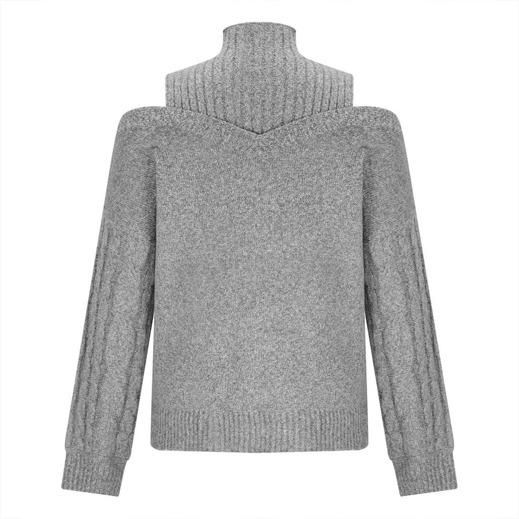 Women's Fashion Off-shoulder Sweater Pullover Loose Half-high Collar Long Sleeve Knit Cardigan